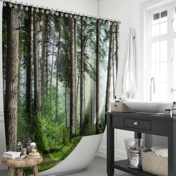 

shower curtains forest nature scenery bath curtain waterproof bathroom home decor tree plant washable fabric screens