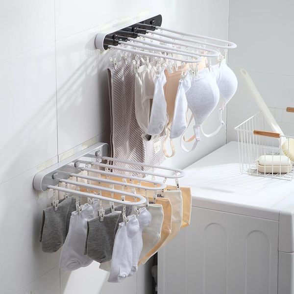 

hangers & racks household drying socks multi-clips punch-hanging on the wall folding balcony bathroom rack