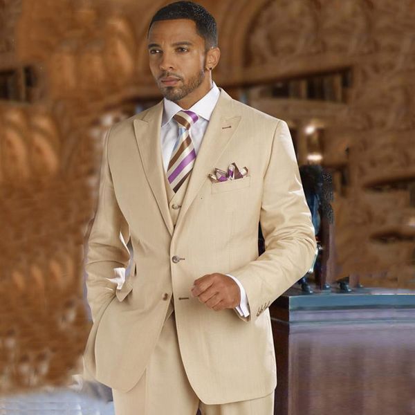 

men's suits & blazers custom made champagne men for wedding peaked lapel slim fit 3piece jacket pant vest groom tuxedo terno mascu, White;black