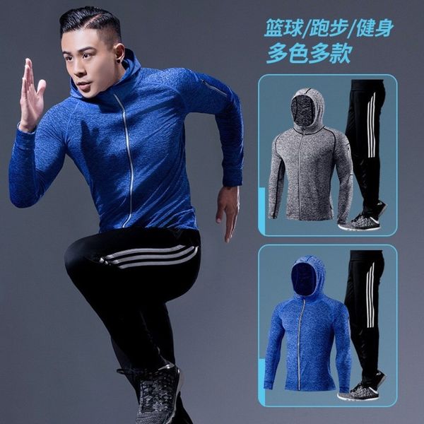 

2021 new sports suit men's autumn open cht coat leisure two-piece set loose trousers three bars, Gray