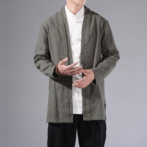

men's jackets chinese style jacket cardigan coat long sleeve plain linen b3, Black;brown