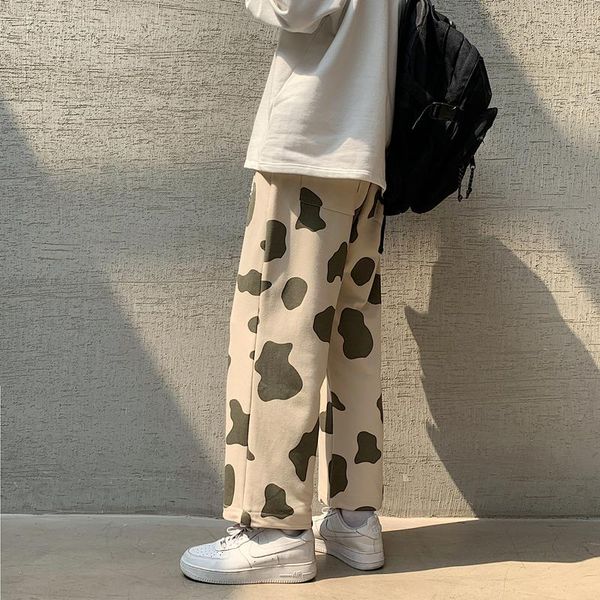 

men's pants men cow print drawstring oversize mens sweatpants outwear causal all-match ins chic cargo joggers, Black