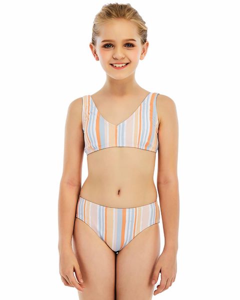 

one-piece suits 2021 stylish children's swimsuit multicolor stripe bikini lovely swimming suit quality girl's swimwear
