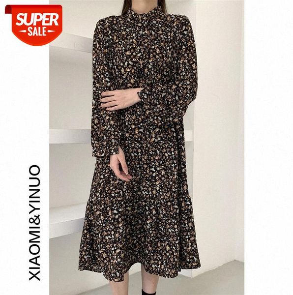 

[ou fan] 7805 french retro dress, elegant waist and thin floral skirt women #qx6y, Black;gray