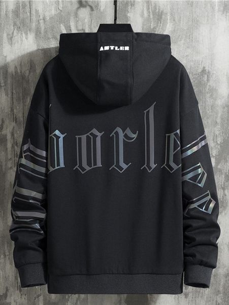 

men letter graphic kangaroo pocket drop shoulder drawstring hoodie f5yd#, Black