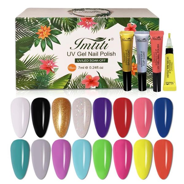 

nail art kits gel polish kit set 18 pcs soak off gift box uv led lamp with and base coat for manicure diy at home 7m