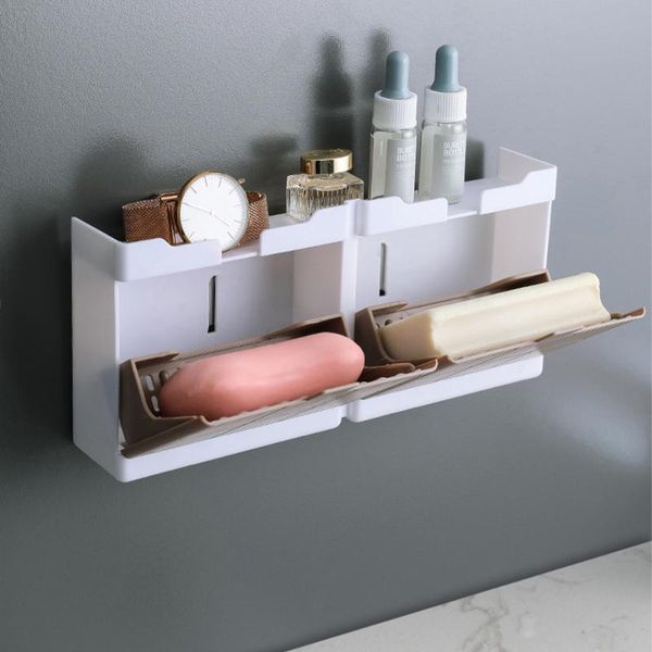

soap dishes wall mounted box with lid double grids draining rack bathroom holder accessories dish