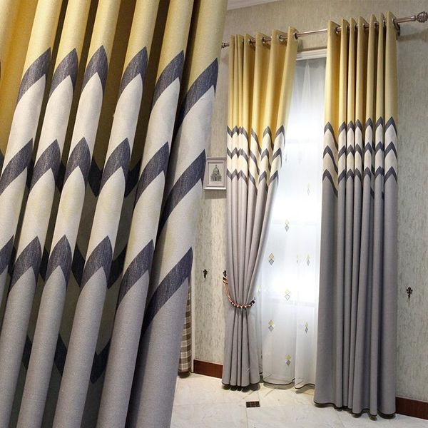 

custom curtains high-quality modern cotton printing broken line bedroom yellow gray blackout curtain livingroom tulle m1043 & drapes