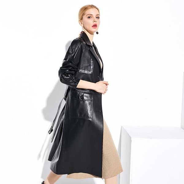 

women's leather & faux shzq genuine medium and long sheepskin coat slim fit autumn winter fur windbreaker korean version, Black