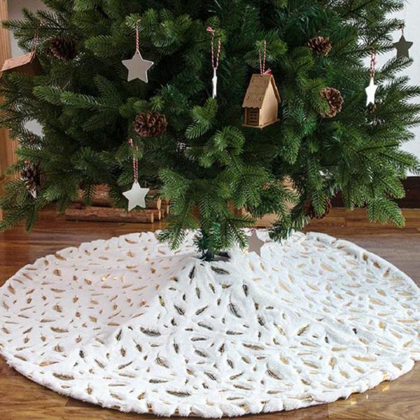 

christmas decorations 90/ 122cm white flannel embroidery snowflake tree skirt year home decoration tool mat with sequin