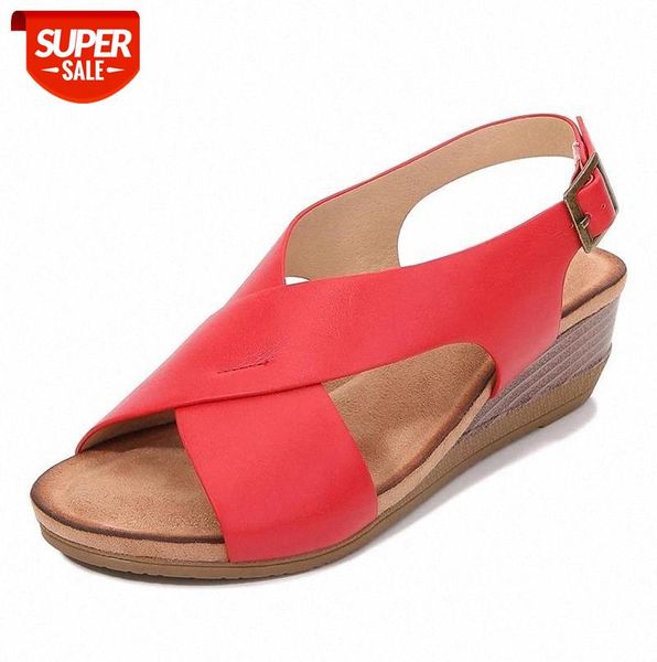 

New Women Summer Sandals Mid Heels Wedges Shoes Woman Vintage PU Leather Plus Size Gladiator Sandalias Mujer Sapato Feminino #Ln70, Black