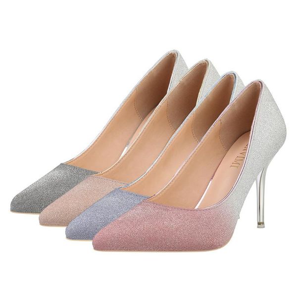 

gradient sequins high heels women's wedding shoes summer fashion pointy-toe pump ladies luxury low-cut vamp party sandals, Black