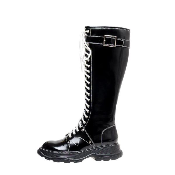 

boots qzyerai style the knee genuine leather female scooter women's cowhide shoes, Black