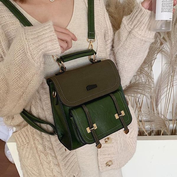 

outdoor bags fashion pu leather backpack women mini contrast multifunctional