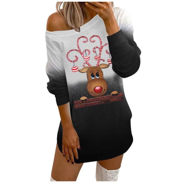 

casual dresses women's merry christmas prints o-neck off-shoulder long sleeves sweatshirts dress fashion vestidos * vestido, Black;gray