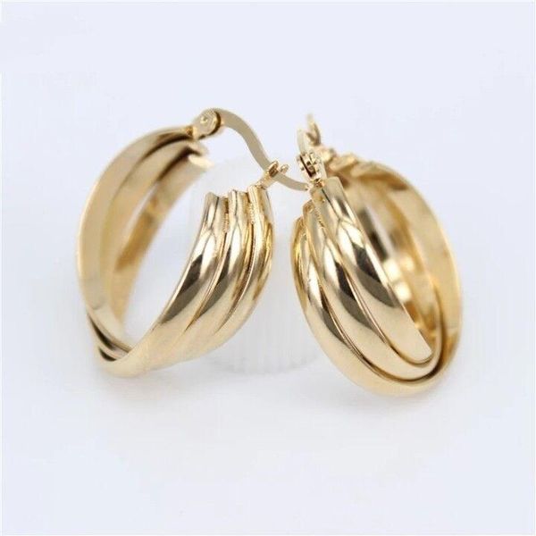 

hoop & huggie titanium steel three-ring earrings female fashion simple three-in-one stainless, Golden;silver