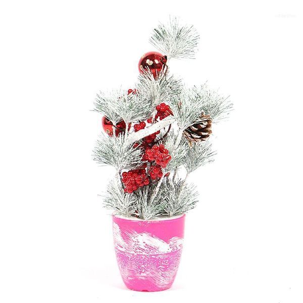 

christmas decorations mini tree ornament sticky white pine needle desksimulation cone berry for home office1