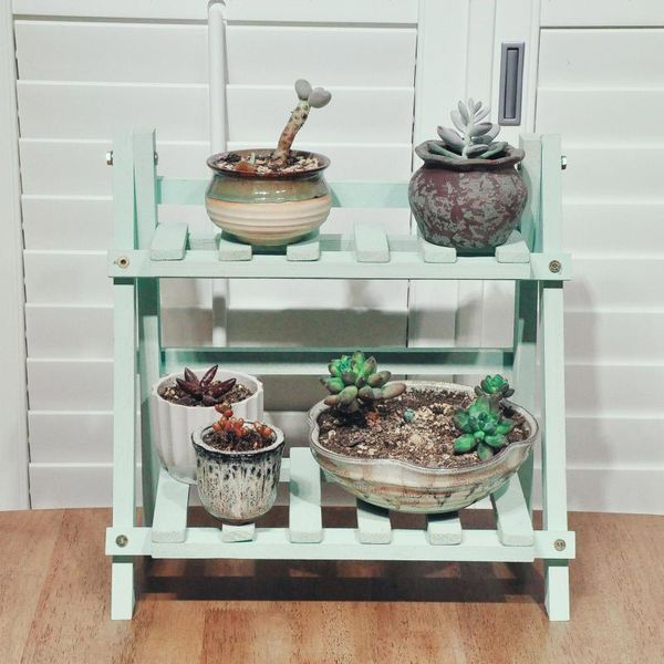 

planters & pots balcony garden flower plant stand shelf collapsible 2-tier wooden floor solid wood multifunction multi storage frame