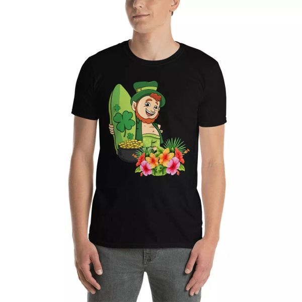 

leprechaun hawaiian surfing cool st patrick's day hawaii lover t-shirt, White;black