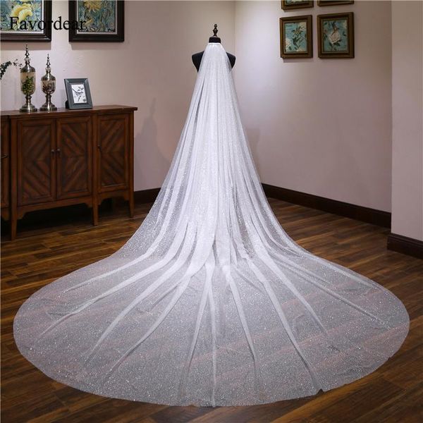 

bridal veils favordear cathedral wedding long velos de noiva 1 layer sequined veil with comb accessories 2021, Black