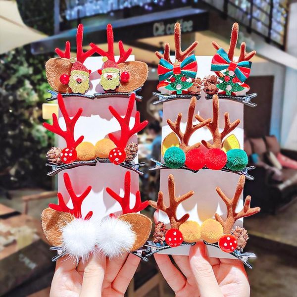 

hair accessories 1pair girls cute christmas cartoon antlers hairball clips sweet ornament headband hairpin fashion, Slivery;white