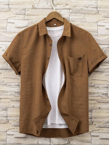 

men letter patched detail pocket front shirt without tee 83ir#, White;black