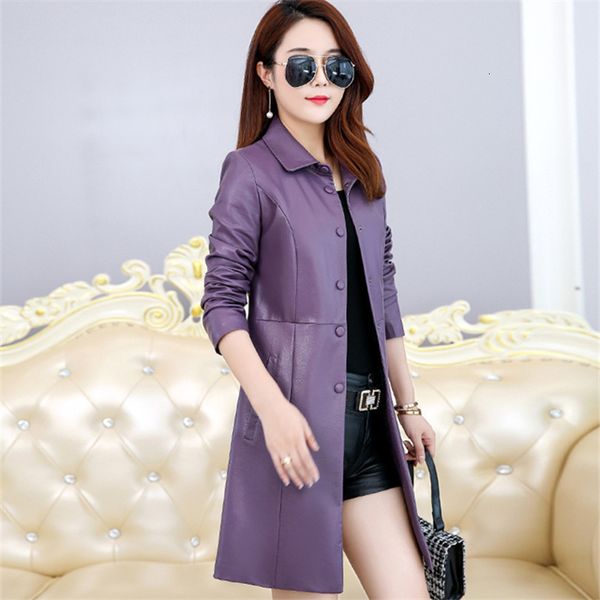 

women's trench coats spring autumn leather jacket korean plus size 5xl fashion belt casual solid mig long windbreaker, Tan;black