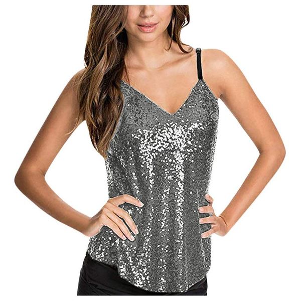 

women's tanks & camis womens tank sequin glitter strappy plus size 3xl ladies sparkle v-neck swing vest party clubwear ##6, White