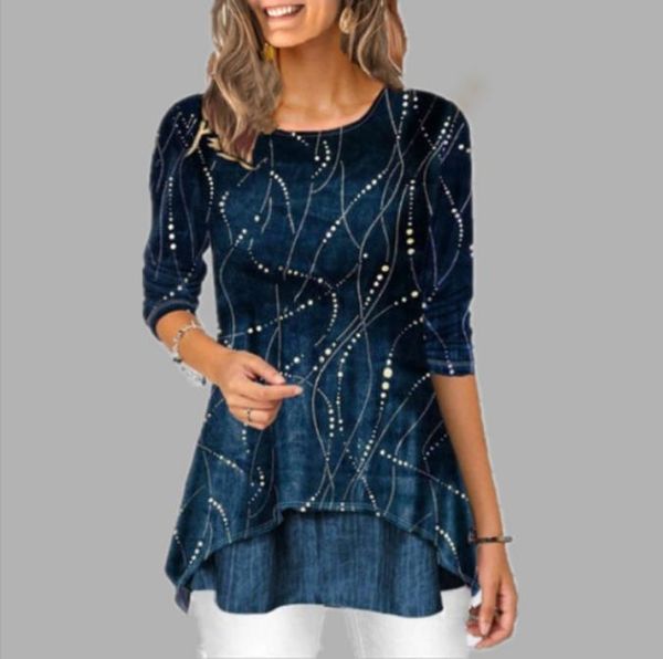 

shirt regular women blouses spring summer blouse 3 4 sleeve casual printing irregularity female fashion plus size streetshirt, White