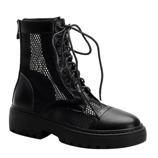 

boots small girl 2021 leather short eight-hole spring and autumn net cool, Black