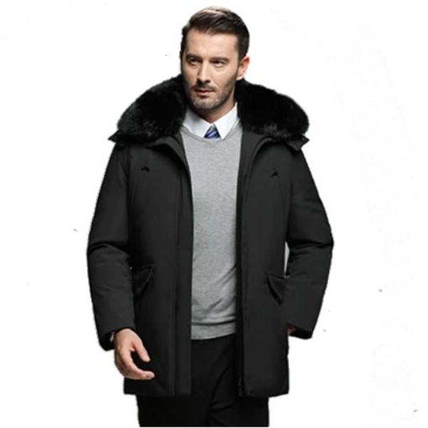 

2021 new winter down jacket for middle-aged men dad's medium length white duck overcoat outdoor casual coat, Black