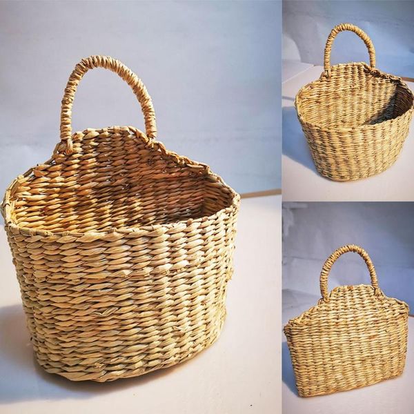 

storage baskets wall hanging woven basket home decor rustic straw rattan plant holder house shelf display