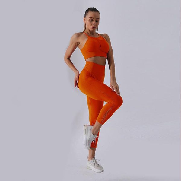 

yoga outfit 2 pcs/set seamless women sport suit gym gather bra breathable fitness vest and scrunch buleggings set