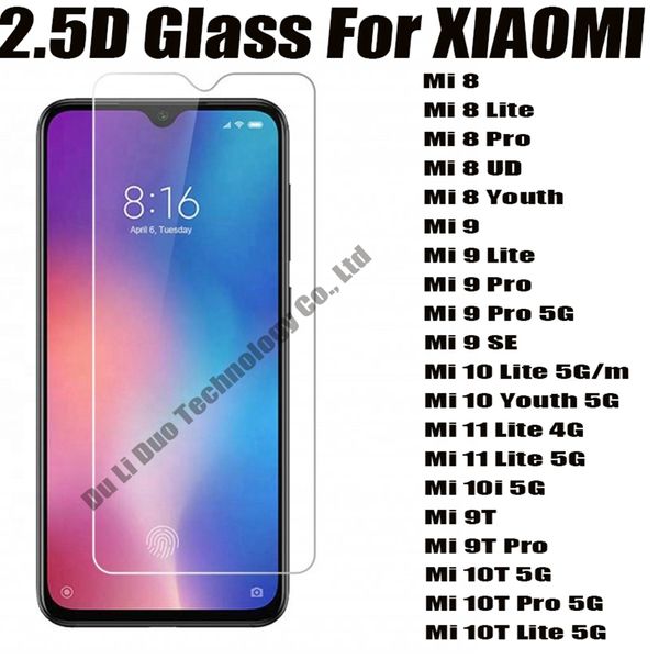 2,5D 0.33 мм Закаленное стекло экрана экрана экрана для Xiaomi Mi 11 10i 9T 10T 8 9 10 Lite Pro 4G 5G SE молодежь