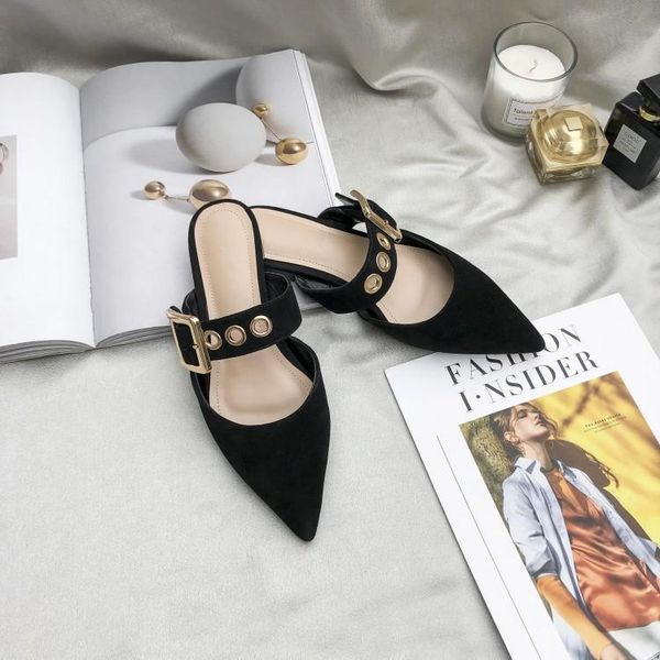 

nian summer slippers frosted tip baotou muller shoes outer wear women, Black