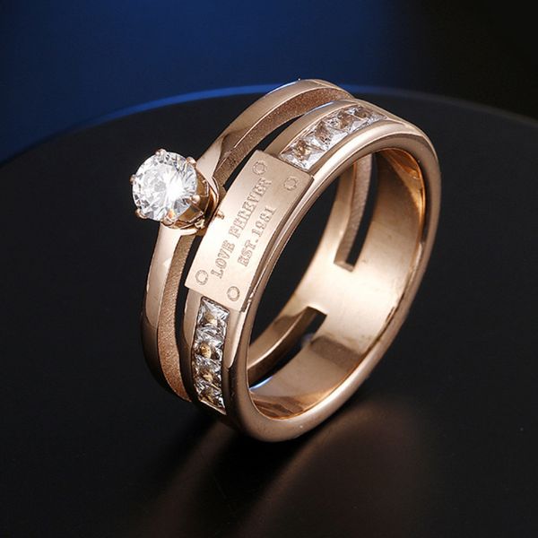 

japanese and korean fashion titanium steel six claw small square diamond food ring, Silver