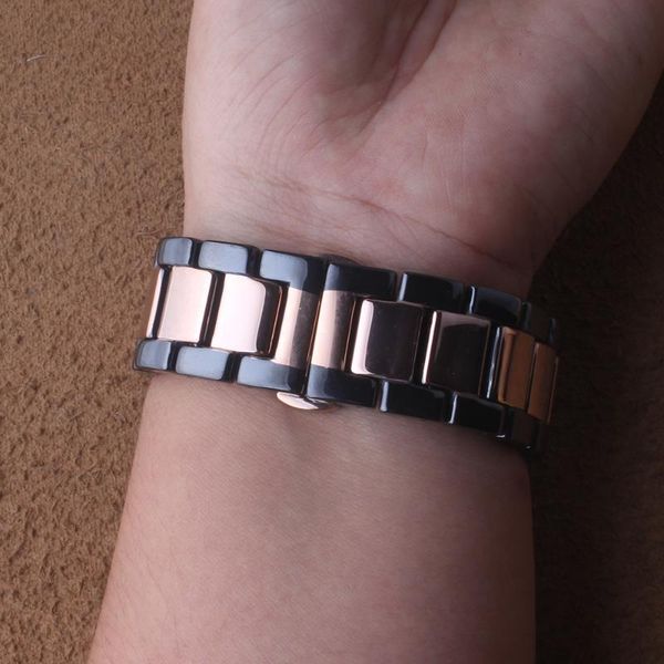 

watch bands ceramic black with rosegold plating watchband quick release band wrist strap wristband 18mm 20mm 22mm fashion watches belt, Black;brown