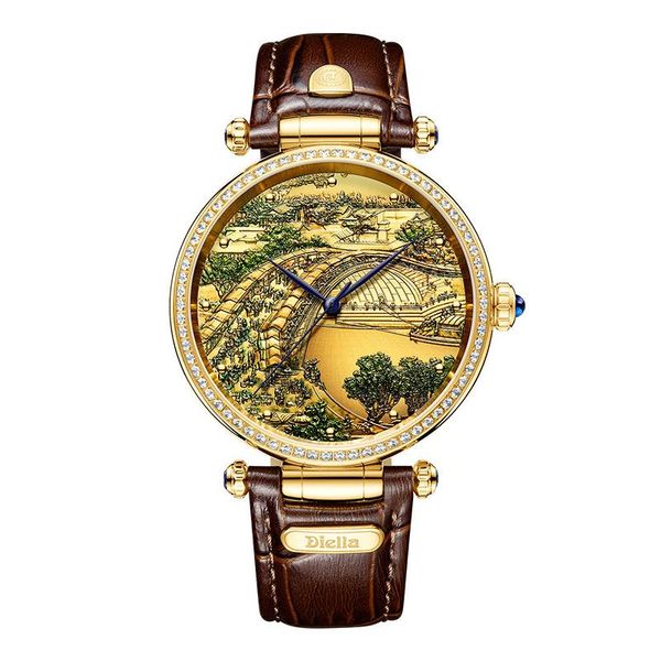 

wristwatches brand jade watch men automatic mechanical sapphire mirror embossed ming painting business man wristwatch unique women watches, Slivery;brown