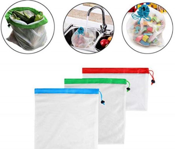 50SETS Wiederverwendbare Mesh produzieren Taschen waschbar umweltfreundliche Tasche für Lebensmittelgeschäft Shopping Storage Obst Gemüse Spielzeug Sonnenbrüche Großhandel