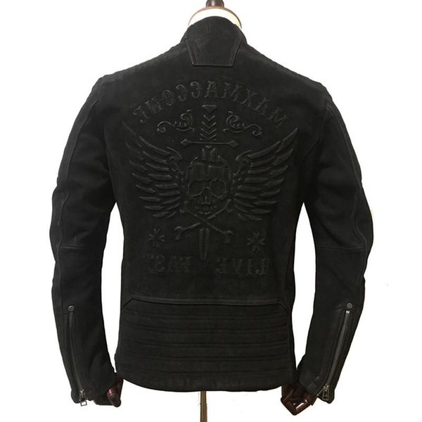 

men's leather & faux 2021 vintage black men skull biker's jacket plus size xxxl genuine thick cowhide motorcycle coat