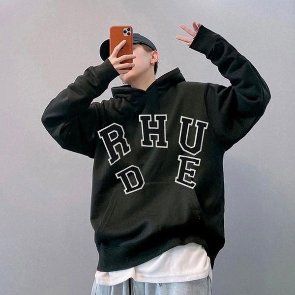 

men's hoodies & sweatshirts fashion hoodie men women 1:1 flocking letter patch oversize hooded pullovers clothing, Black