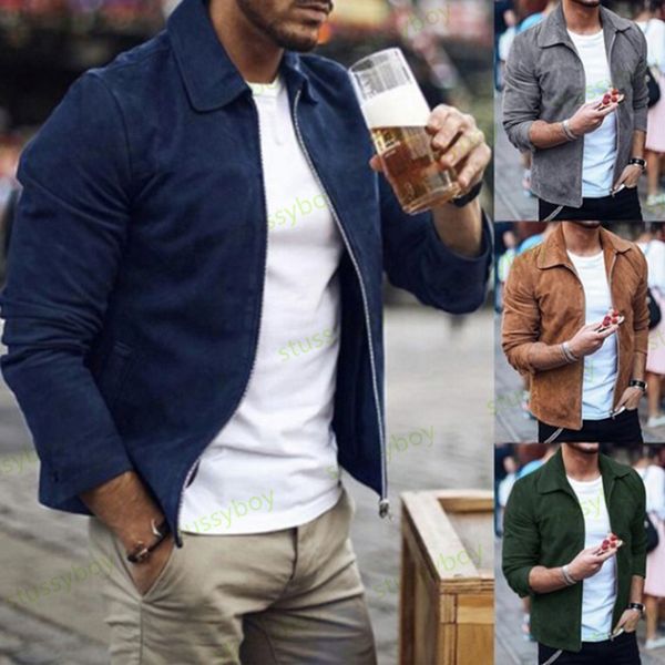 

fashion designer men jackets man suede short jacket mens casual slim solid color coat size m-3xl, Black;brown