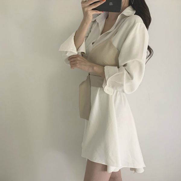 

casual dresses dress womens autumn korean style long sleeve two piece trendy elegant irregular slim female feminine ladies mini u6pw, Black;gray