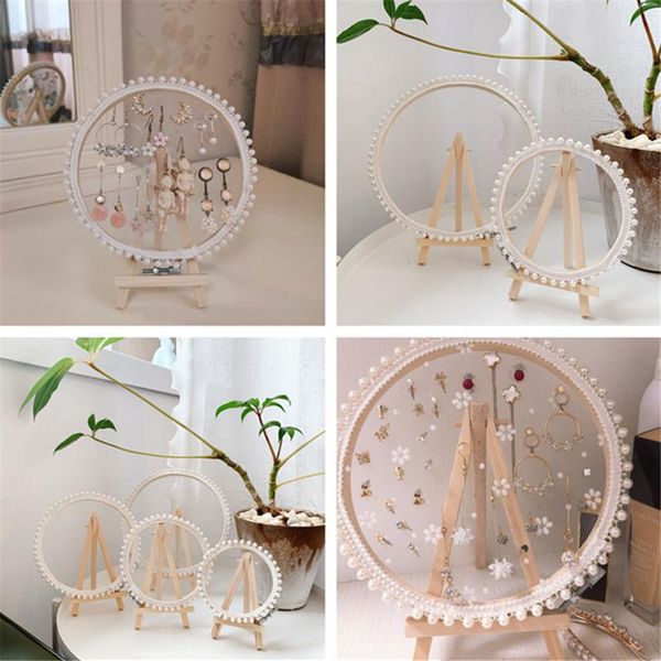

Storage Boxes & Bins Princess Style Lace Mesh Jewelry Earrings Display Stand For Ladies Earring Bedroom Makeup Desktop Organizer