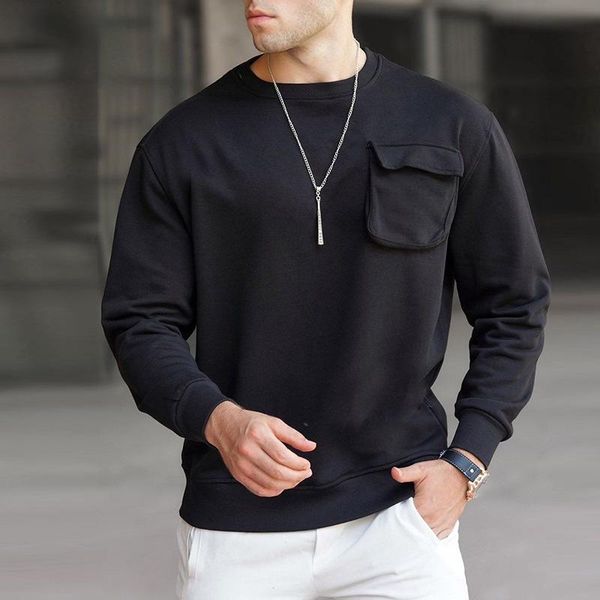 

men's hoodies & sweatshirts men 2021 autumn long sleeve round neck pullover loose solid color fashion clothing, Black