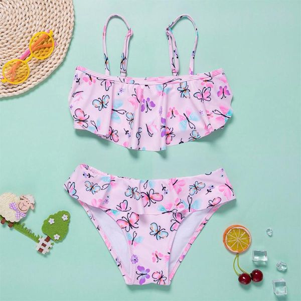

fashion girls swimsuit toddler kids butterfly tow piece bikini swimwear beachwear maillot de bain enfant 3-7t one-pieces, Black