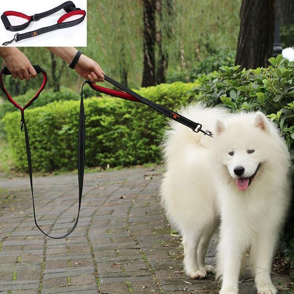 

dog collars & leashes pet leash reflective nylon running walking lead dual handle for large medium
