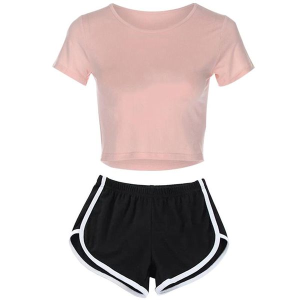 

women's tracksuits 2021 summer t-shirt suit casual simple ladies sports fitness short-sleeved + shorts quick-drying 2-piece sportswear, Gray