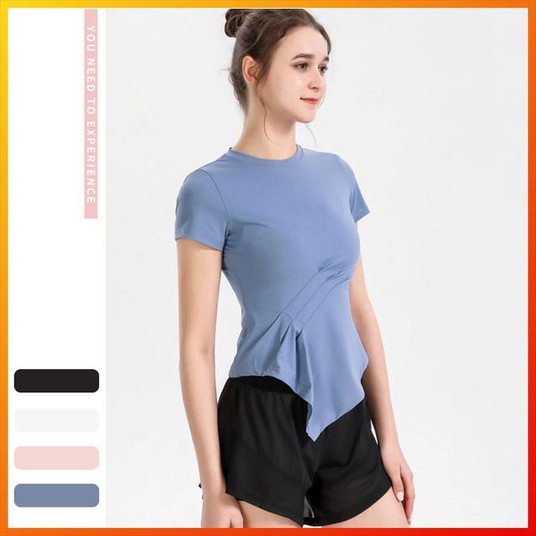

yoga outfit alo fitness sports t-shirt summer women round neck short-sleeve moisture wicking breathable clothing running 265