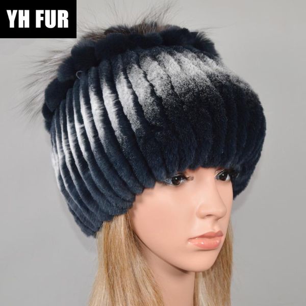 

beanie/skull caps women 100% real rex fur cap flower beanies hat russian winter knitted hats, Blue;gray